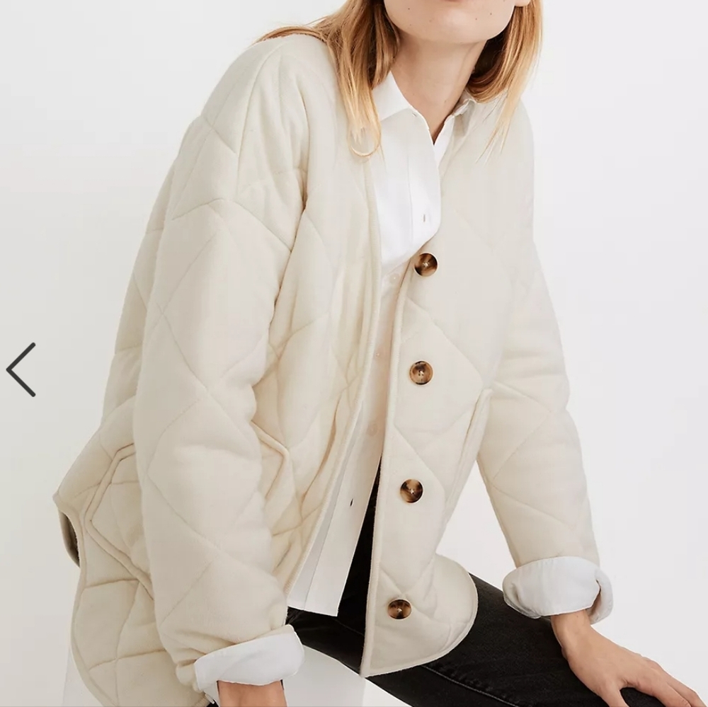Madewell Quilted Sweater Jacket Merino Wool Size XS Cream